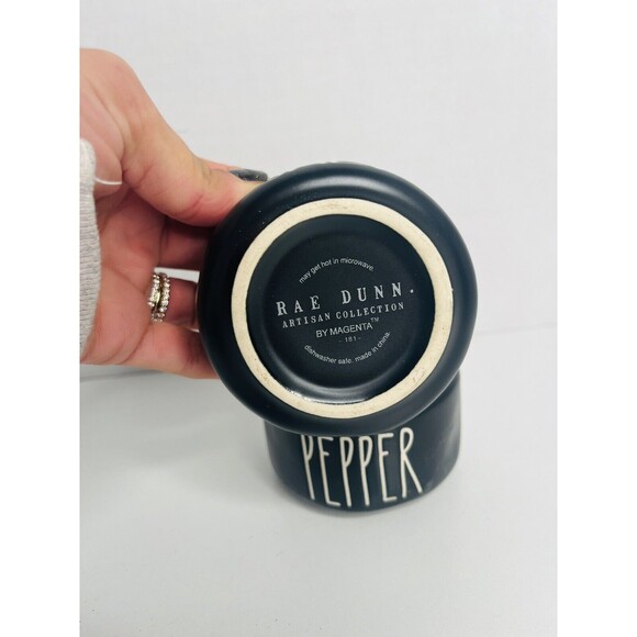 Rae Dunn Stackable Salt and Pepper Cellar Ceramic Container Black - Picture 3 of 4